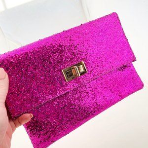Magenta hot pink glitter Valentines day clutch gold hardware